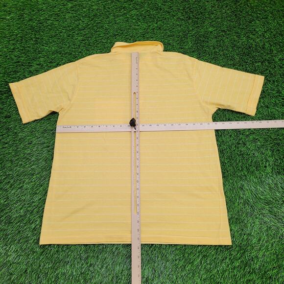 Vintage 90s MOD Striped Polo Shirt XL 22x28 Yellow White - Picture 3 of 12